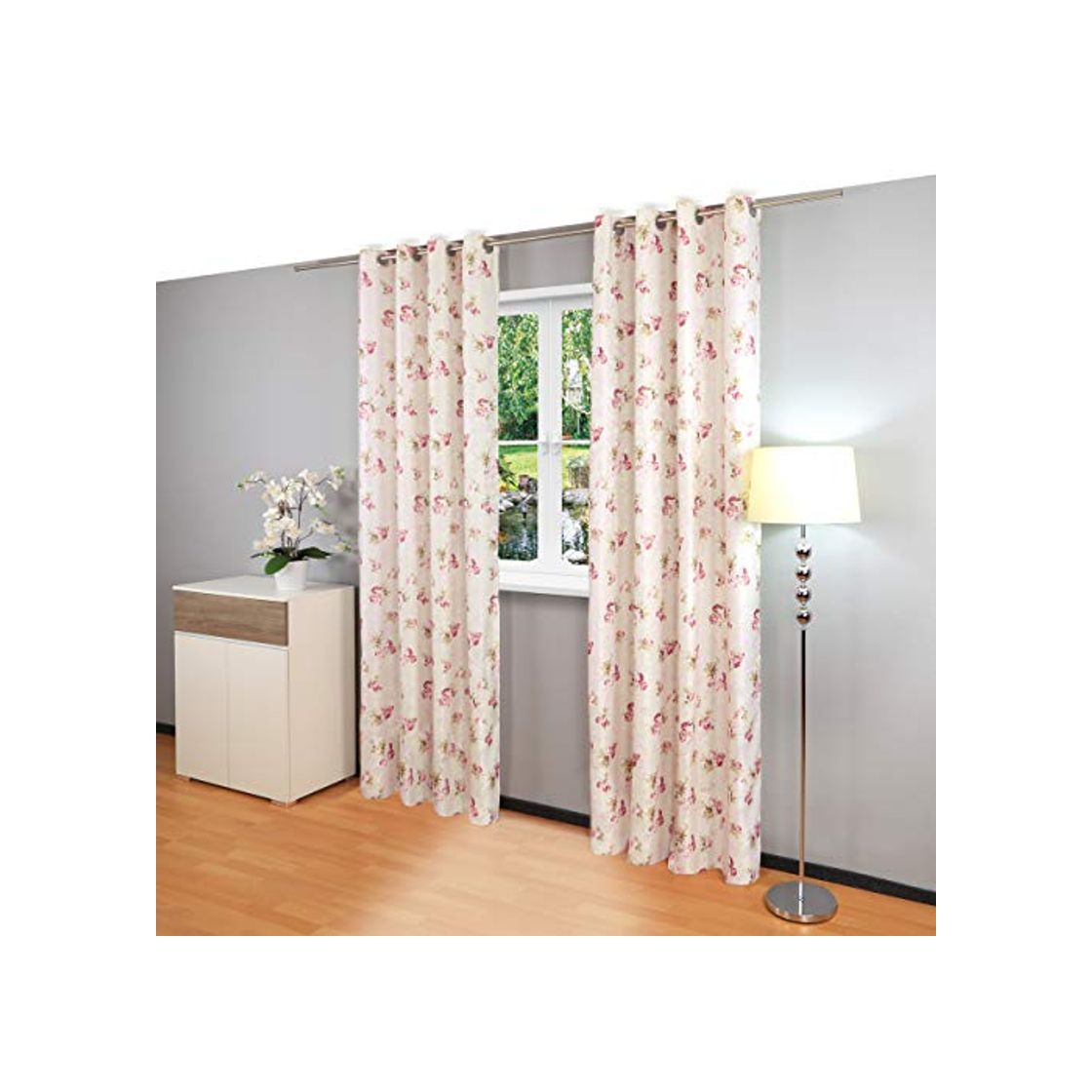 Social Gräfenstayn® Rosemarie - Cortina Opaca con Ojales y Elegante diseño de Rosa