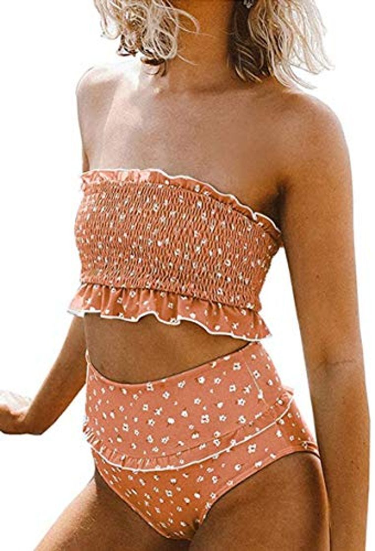 Social JFan Floral Tubo Plisado Superior para Mujer Traje de Baño Dividido Floral con Volantes de Las Cintura Alta de Dos Piezas Bikini Tubo Brasileños Bañador Ropa de Bano