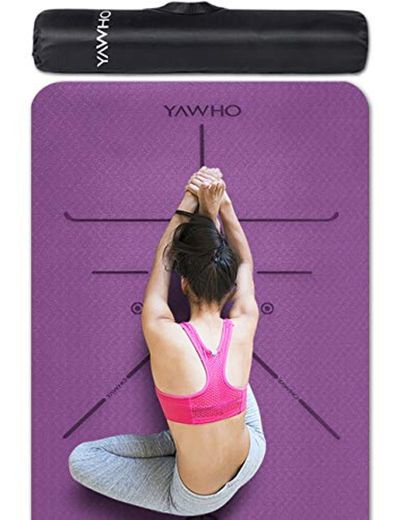 YAWHO Colchoneta de Yoga Esterilla Yoga Material medioambiental TPE,Modelo:183cmx66cm Espesor:6milímetros,Tapete de Deporte
