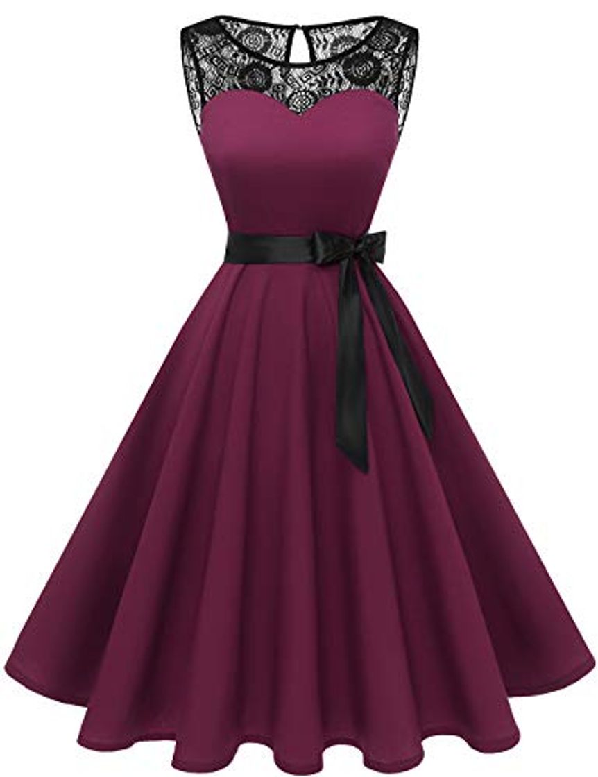 Producto Bbonlinedress Vestido Mujer Corto Fiesta Boda Encaje Sin Mangas Burgundy XL