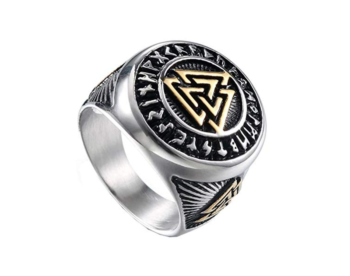 Product HIJONES Valknut Nórdico Vikingo Odin Anillo de Símbolo para Hombre Acero Inoxidable Guerrero Motorista Plata Tamaño 19