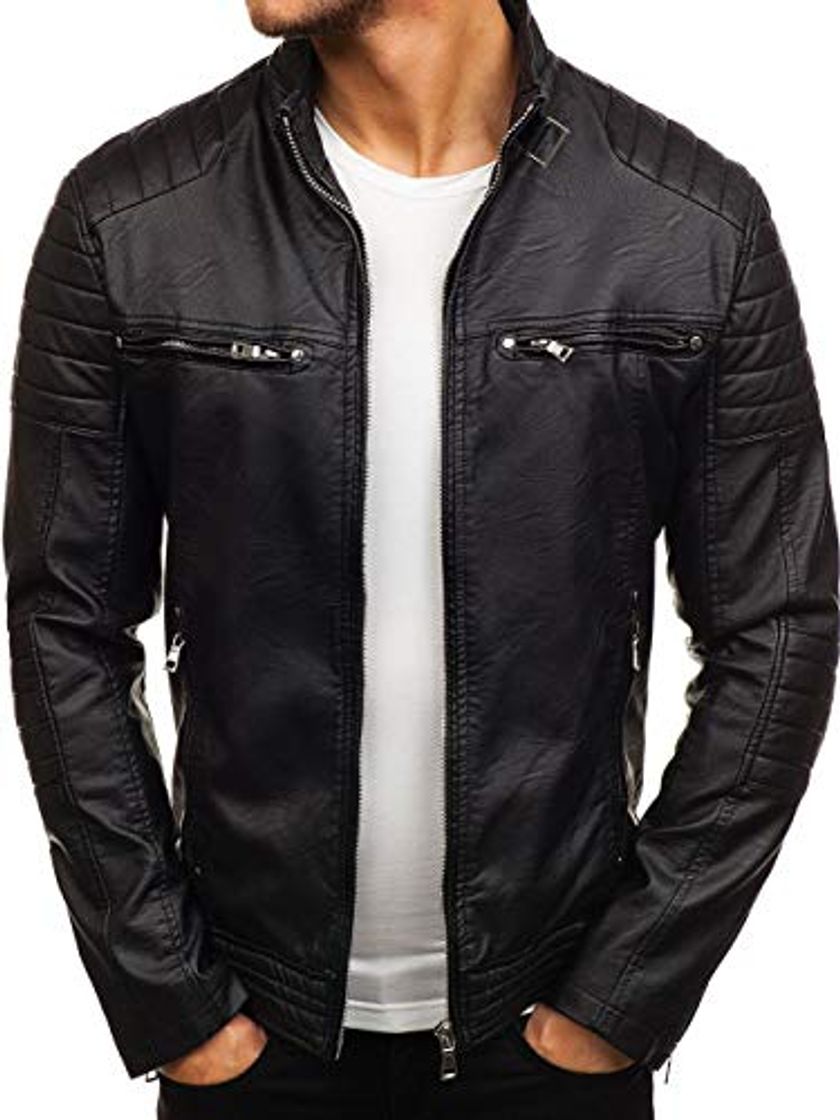 Moda BOLF Hombre Chaqueta De Cuero Ecológico Cierre De Cremallera Estilo Casual FEIFA Fashion 9103 Negro L [4D4]