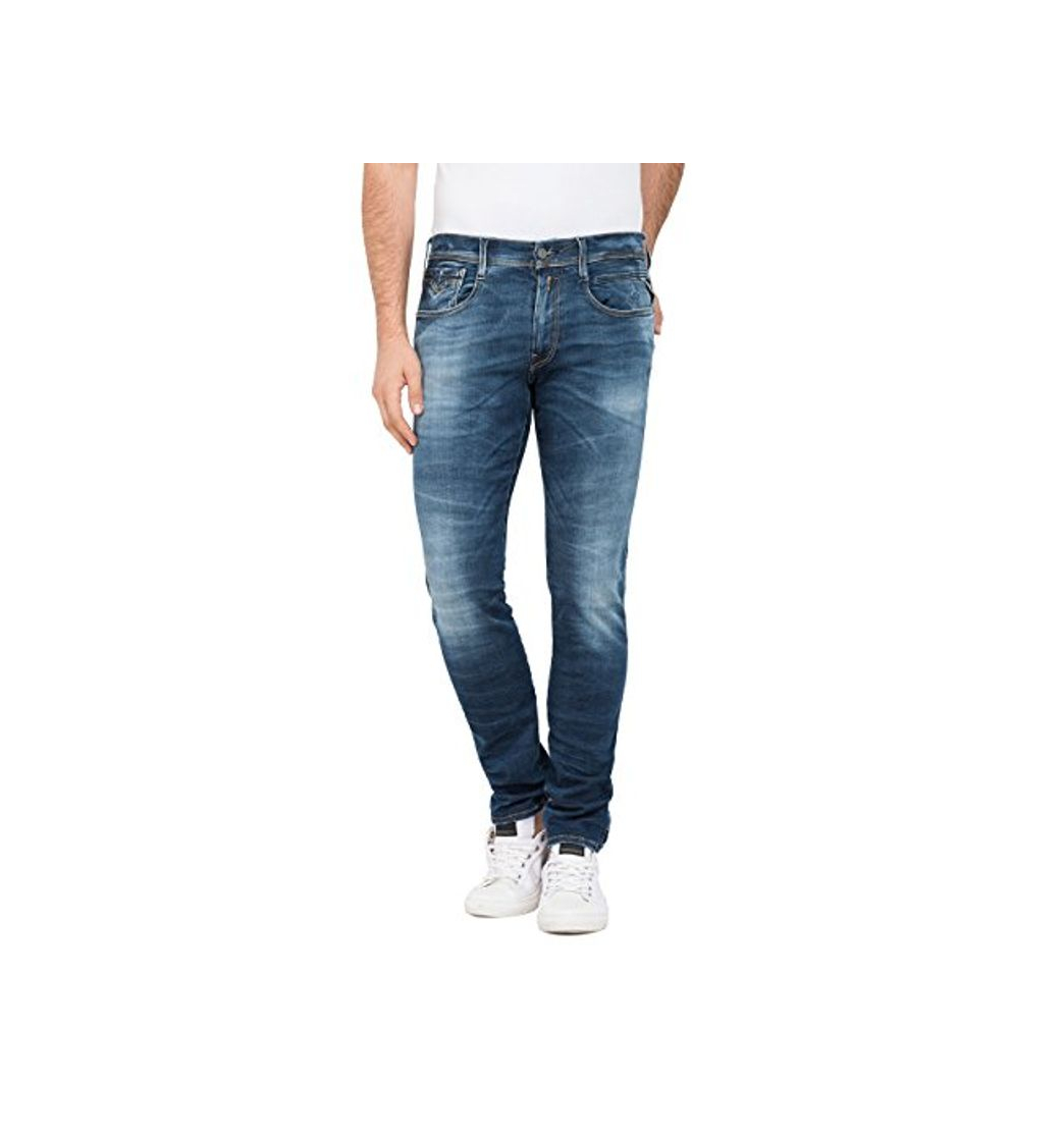 Moda Replay Anbass, Vaqueros Slim para Hombre, Azul