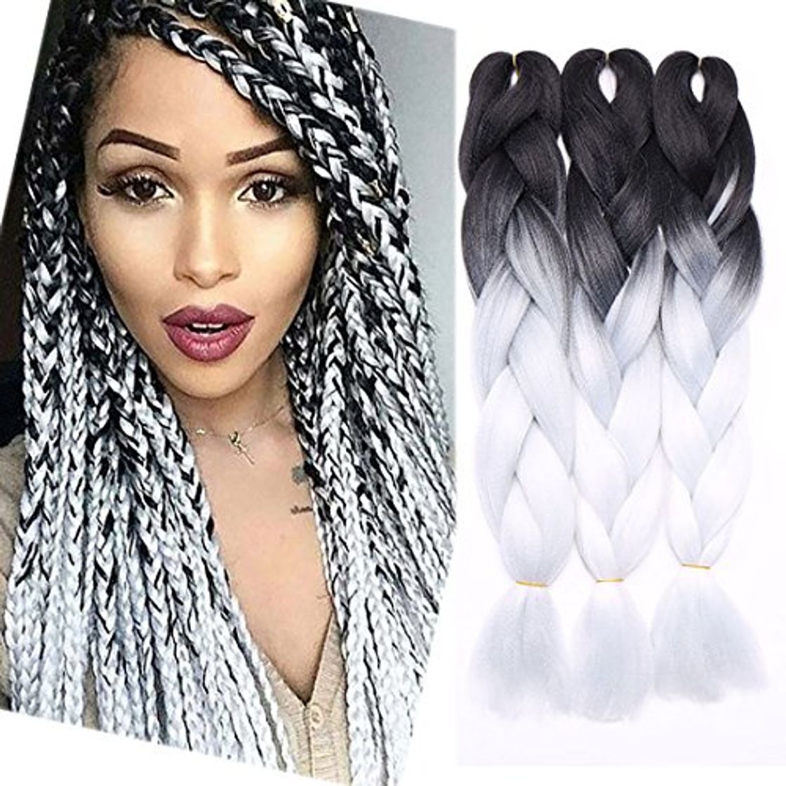 3 extension per capelli acconciate a treccia in capelli sintetici Kanekalon effetto