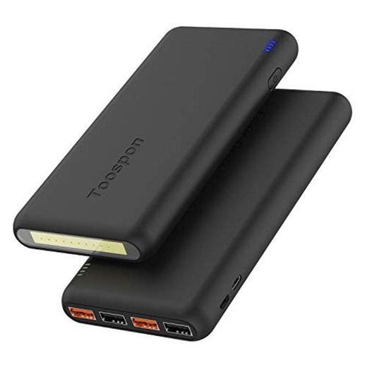 Batería Externa 30000mAh con Linterna 4 Puertos USB Banco de Energía Portátil Cargador Portátil y Aspecto Elegante para Teléfonos Móviles y Otras Electrónicas