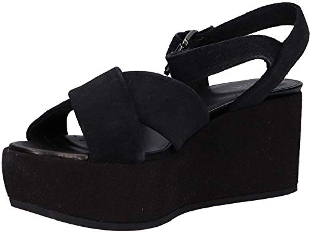 Moda Geox D Zerfie B, Sandalias con Plataforma Plana para Mujer, Negro