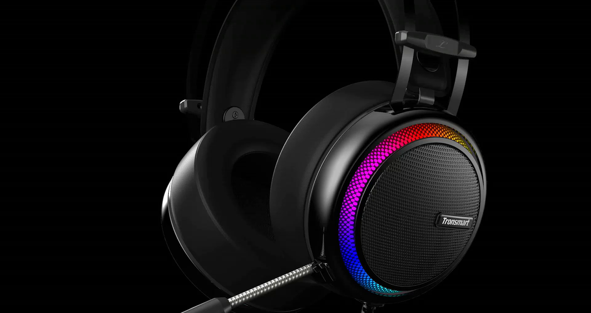 Social Tronsmart Auriculares Gaming Profesional con Micrófono Diadema LED-Glary-Cascos Gaming Sonido Envolvente 7.1-Drivers