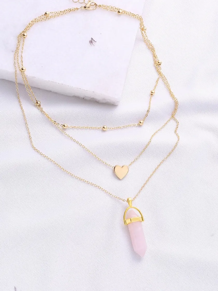 Fashion Gold Heart Pendant Layered Chain Necklace | SHEIN USA