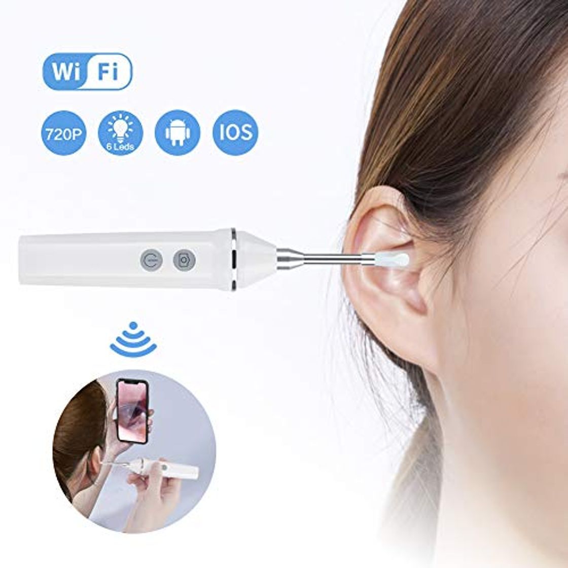 Social Endoscopio de oreja,otoscopio Inalámbrico WiFi Inspección de boroscopio Cámara,720P HD 2.0 MP,Herramienta