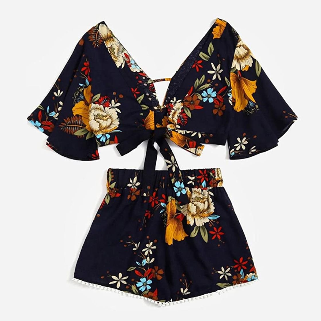 Social ZAFUL Trajes de Baño Mujer Top Corto Lazada Delantera Estampado Hombro Descubierto