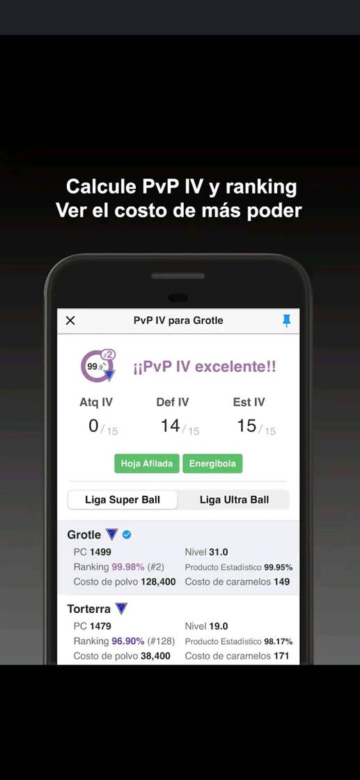 App Escaneo para saber IV calculador de CP y PVP 