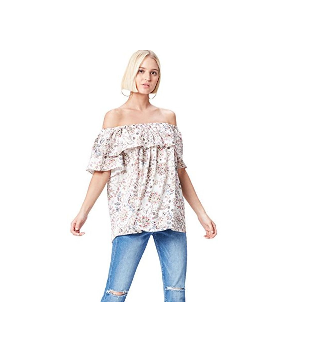 Moda find. Blusa de Flores con Volante para Mujer , Blanco