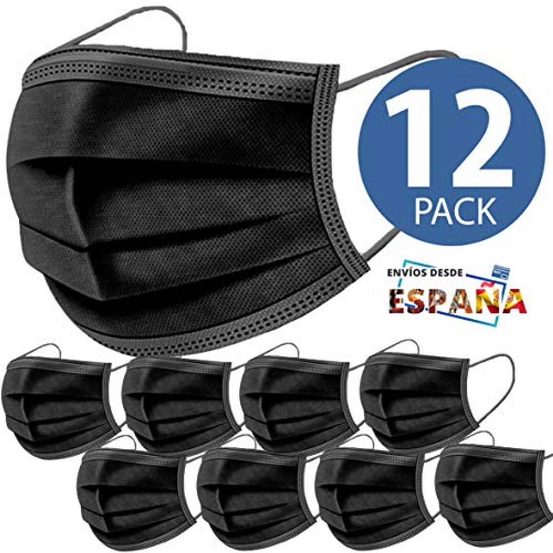Social 12 Mascarillas Higienicas NEGRAS The Pink House. Máscaras no quirurgicas