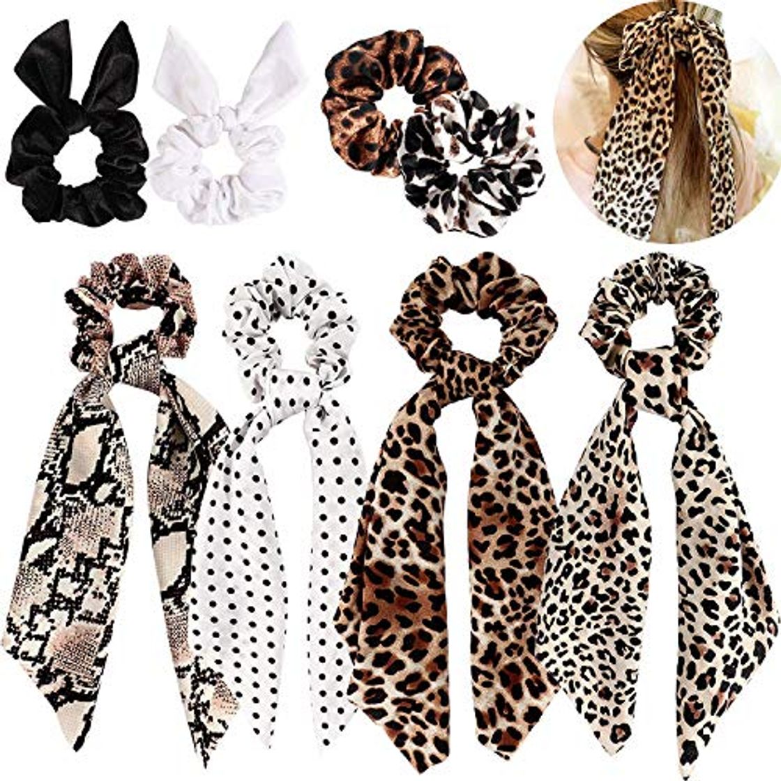 Beauty Tacobear 8 Piezas Scrunchies Gomas del Pelo Leopardo Lunares Elásticos Banda Pelo