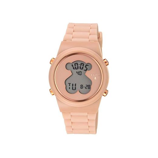 Reloj tous digital D-Bear de acero IP rosado con correa de Silicona