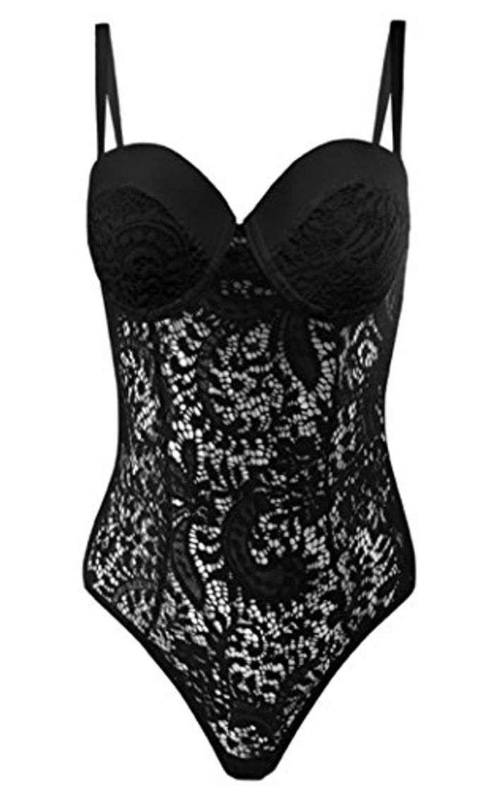 Moda HO-Ersoka Damas Bodie Push up Encaje Negro S