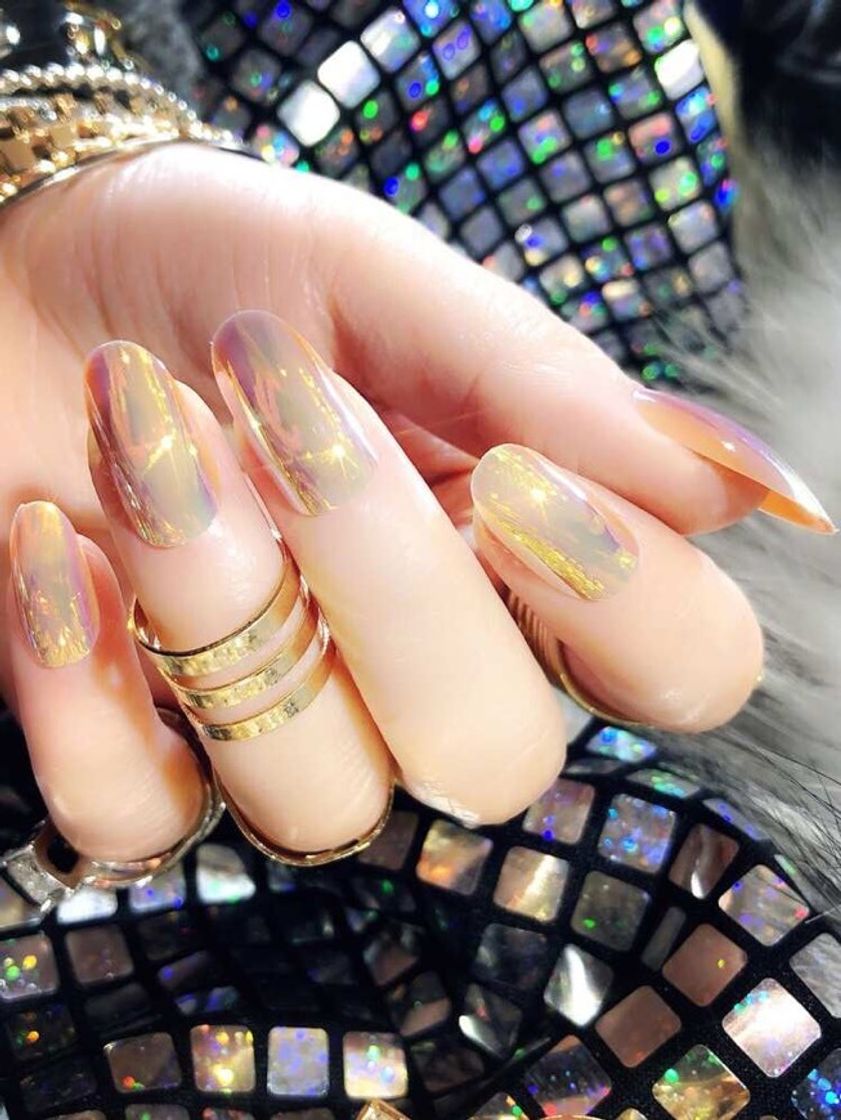 Social Uñas Postizas Redondas Holográficas 24 Piezas