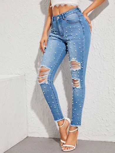 Jeans con perlas