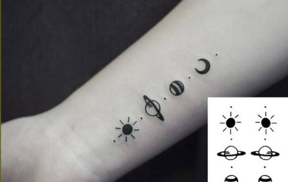 Fashion Tatuagem Temporária Planetas Lua Sol Jupter Black Tattoo