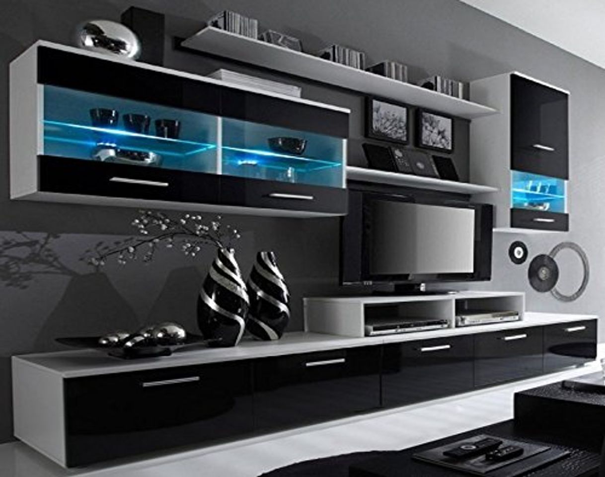 Social SelectionHome - Mueble salón Comedor Moderno, Acabado en Blanco Mate y Negro