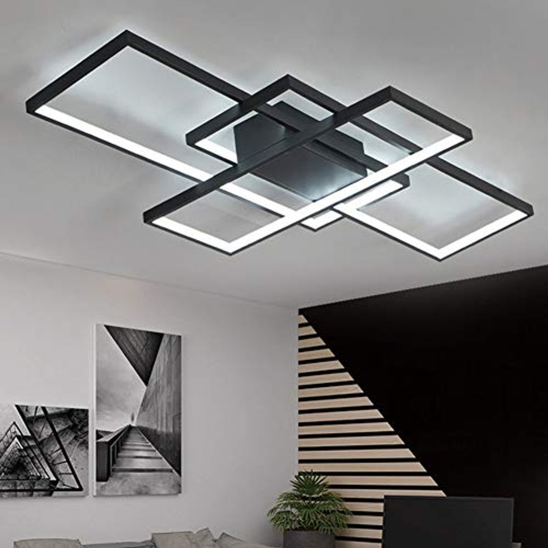 Social Lámpara de Techo Moderna LED Regulable Plafón para sala de Estar Lámpara Acrílico De 3 Rectangular De Diseño Dormitorio Decoración Lámpara De Techo Cocina oficina Araña de luces Con Control Remoto