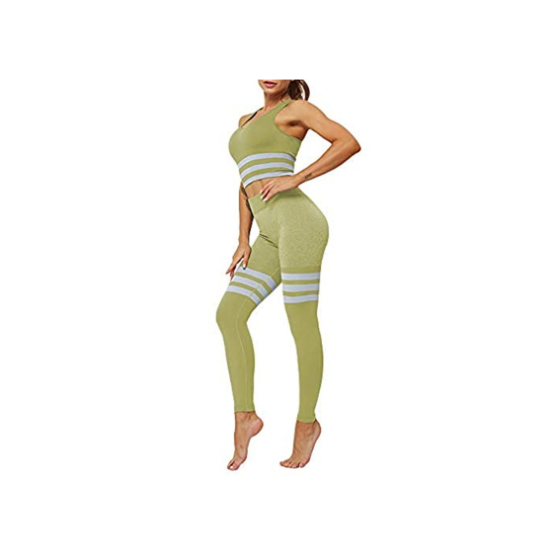 Social Mujeres Conjunto Deportiv Dos Piezas Chándal Conjunto de Ropa Deportivos Entrenamiento Fitness Yoga Crop Top y Pantalones Leggings Raya Lateral