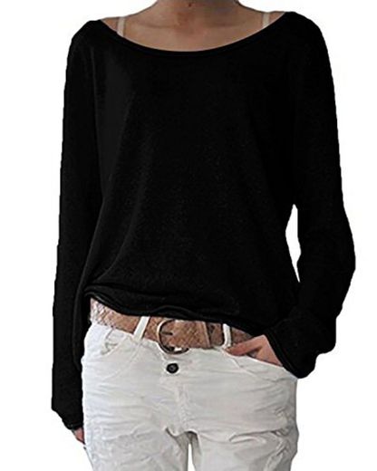 ZANZEA Mujer Blusa Holgada de Manga Larga para Mujer Camisa Camisa Extragrande Tops Negro Small