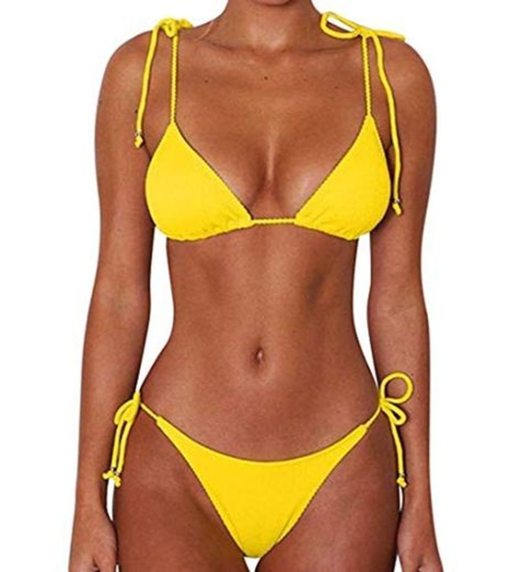 Product JFan Bikini de Lazo Acanalado para Mujer Traje de Baño Brasileño con Parte Inferior Descarada