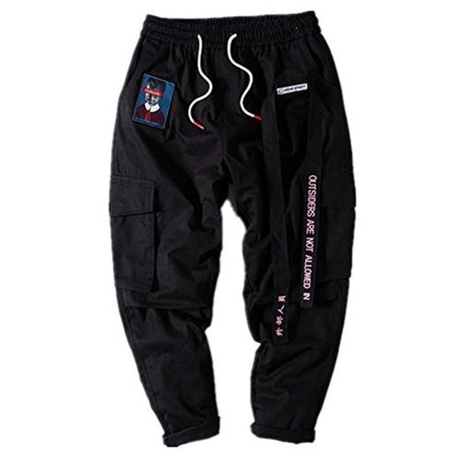 Loeay Pantalones de Carga para Hombre Joggers Harem Streetwear Pantalones Bordado de
