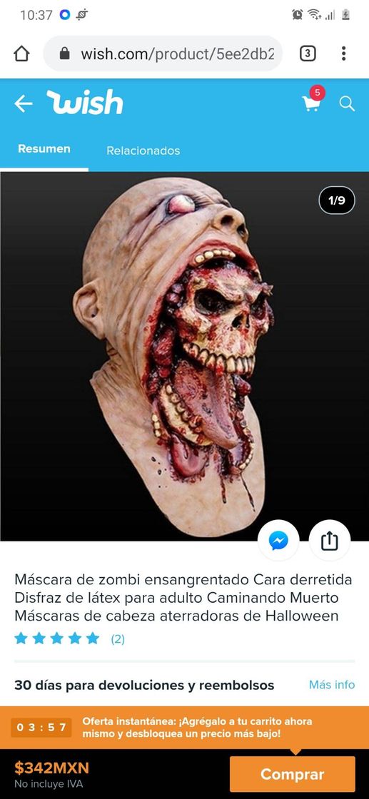 Fashion 1/10

Máscara de zombi ensangrentada Cara derretida Disfraz 