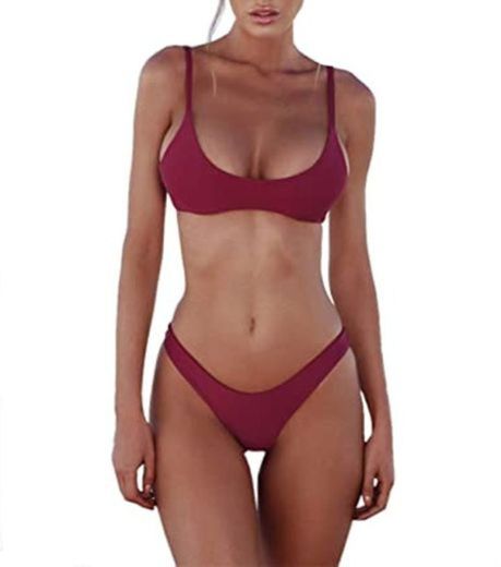 heekpek Bikinis Mujer 2019 Brasileños Bañador Ropa de Baño Push Up Dos Piezas con Relleno Traje de Baño de Tubo Color Liso