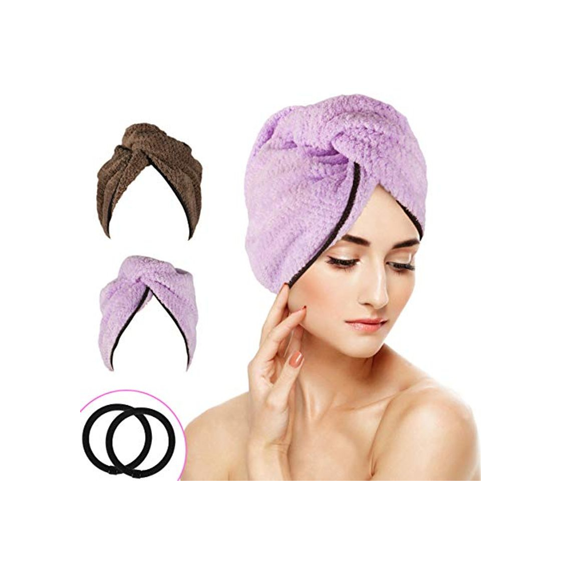 Productos WOSTOO Toallas para Secar el Pelo 2pcs, Cabello Turbante de Secado rápido