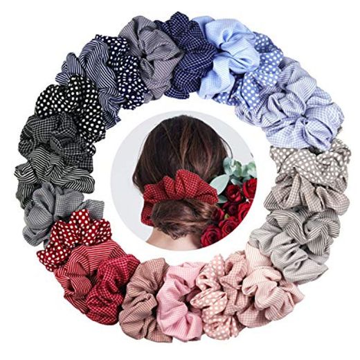 KATELUO 24Pcs Scrunchies Rayas Gasa Elástico Pelo Bandas Lazos Para el Cabello