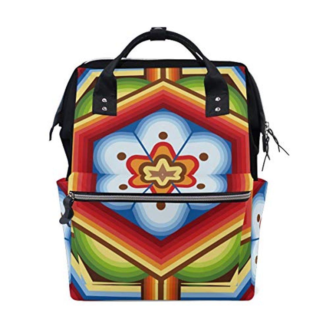 Fashion Mochila escolar con patrón de huichol colorido