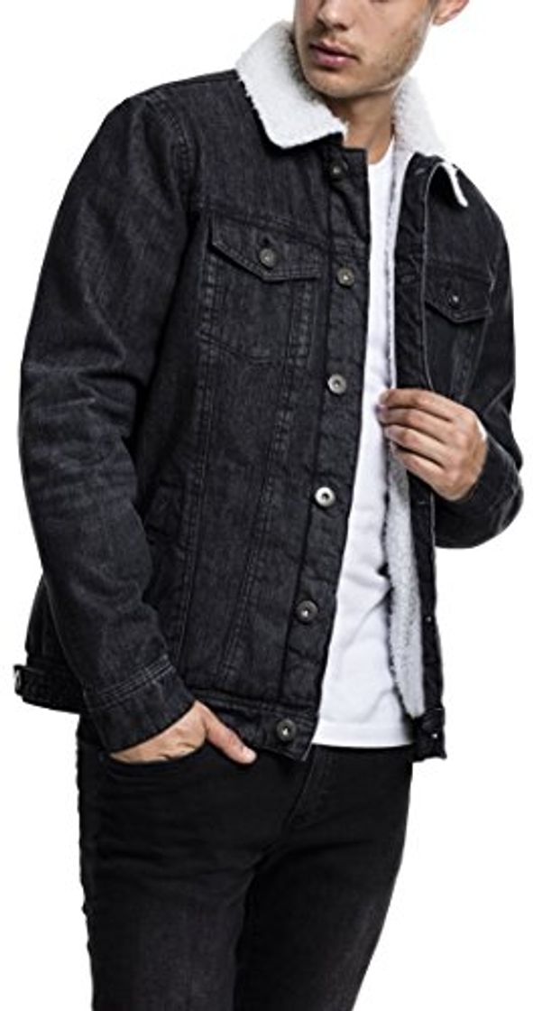 Moda Urban Classics Sherpa Denim Jacket Chaqueta de Jean, Negro