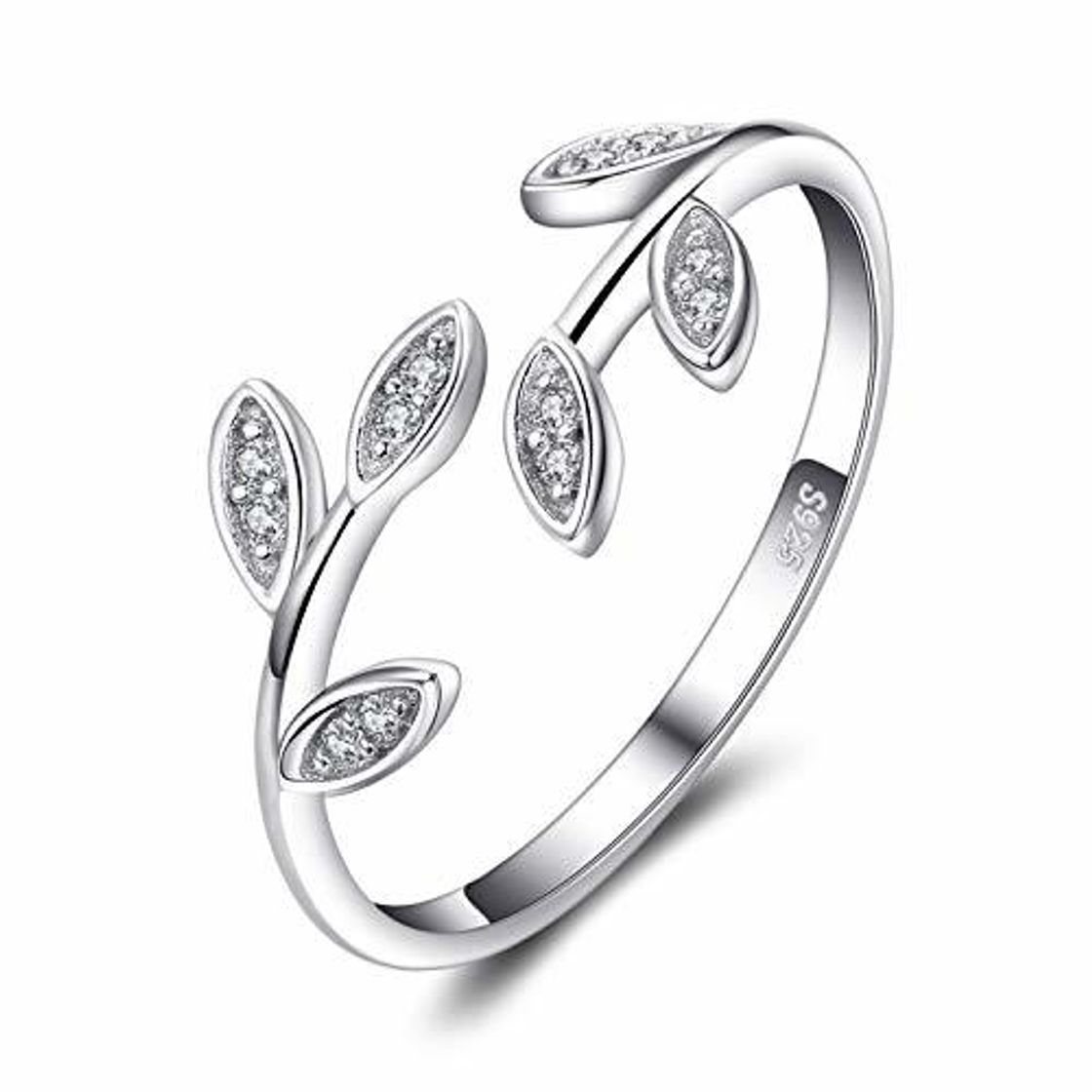 Social Jewelrypalace Hoja de olivo Zirconia cúbica Anillo abierto ajustable Plata de ley