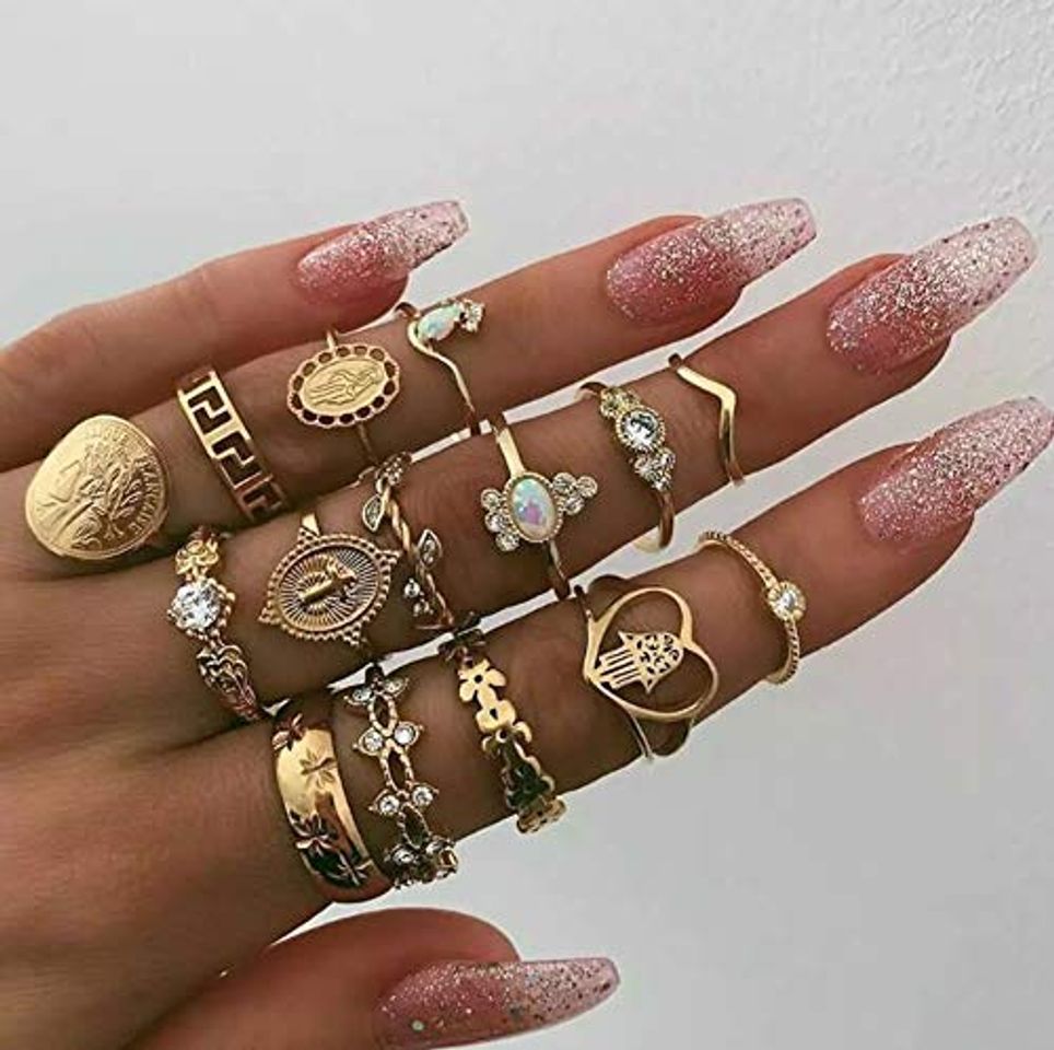 Social Dusenly - Juego de 15 anillos de oro para mujer