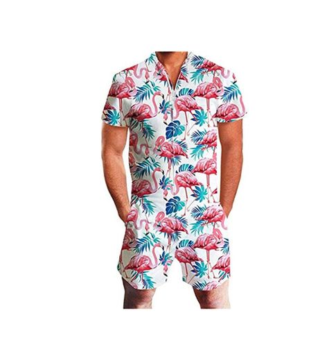 Fanient Mens Jupsuit One Piece Flamingos Graphic Monos Pantalones Cortos de Verano Pantalones Cargo Romper Outfits S