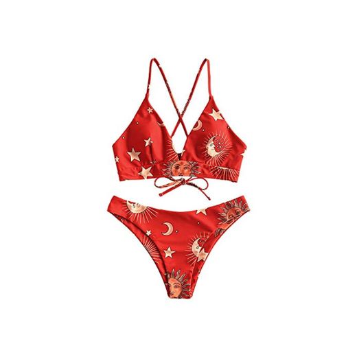 ZAFUL Conjunto de Bikini Acolchado con Tirantes de Espagueti Traje de Baño