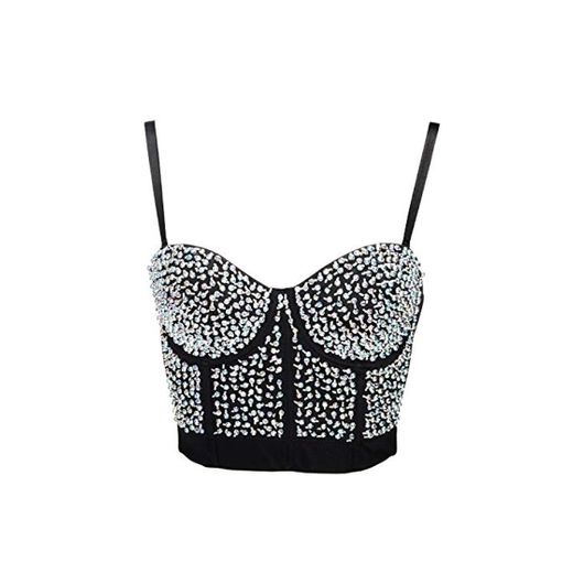 Queenral Bustier Mujeres Rhinestone Lentejuelas Corsé Sujetador Top