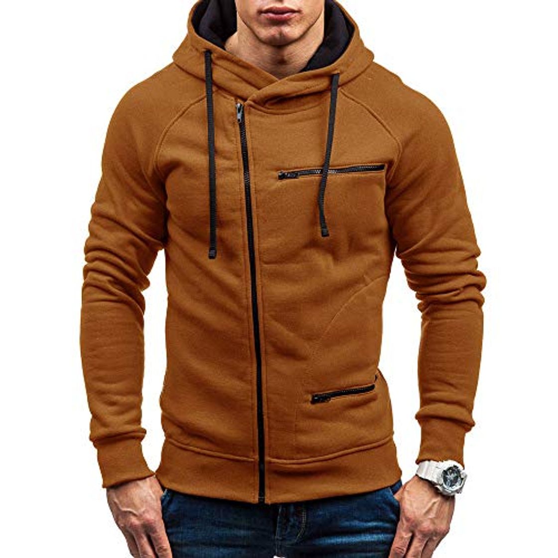 Place riou Sudadera Hombres Jersey Cuello Alto con Capucha Slim Fit Hoodie Deportes