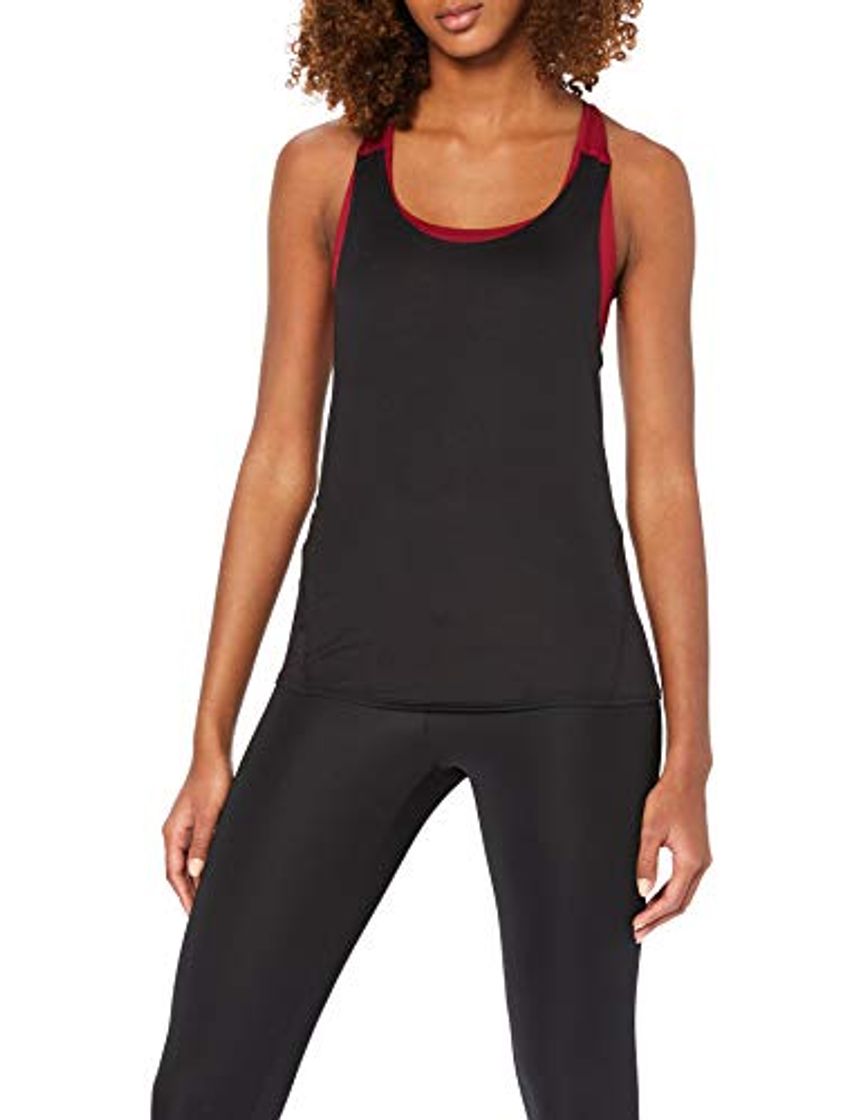 Moda Marca Amazon - AURIQUE Camiseta Deportiva de Doble Capa Mujer, Negro