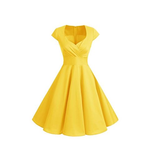 Bbonlinedress Vestido Corto Mujer Retro Años 50 Vintage Escote En Pico Yellow