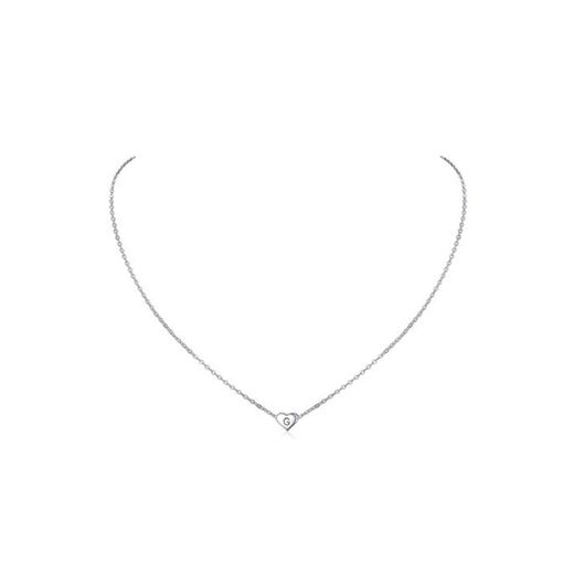 ChicSilver Gargantillas Letras Primeras G Colgante Corazón Platino Plateado Cadena Delgada Ajustable Plata de Ley 925 Collares Elegantes para Parejas