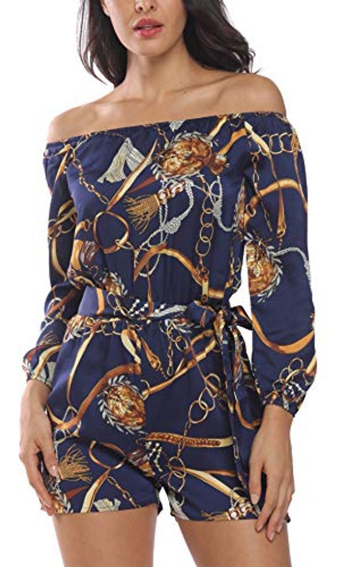 Social MISS MOLY Mujer Mono Elegante Cortos Verano Fuera del Hombro Casual Pantalones Ropa Vestir Cintura Alta Vendaje Ajustado Sexy Trajes Azul Small