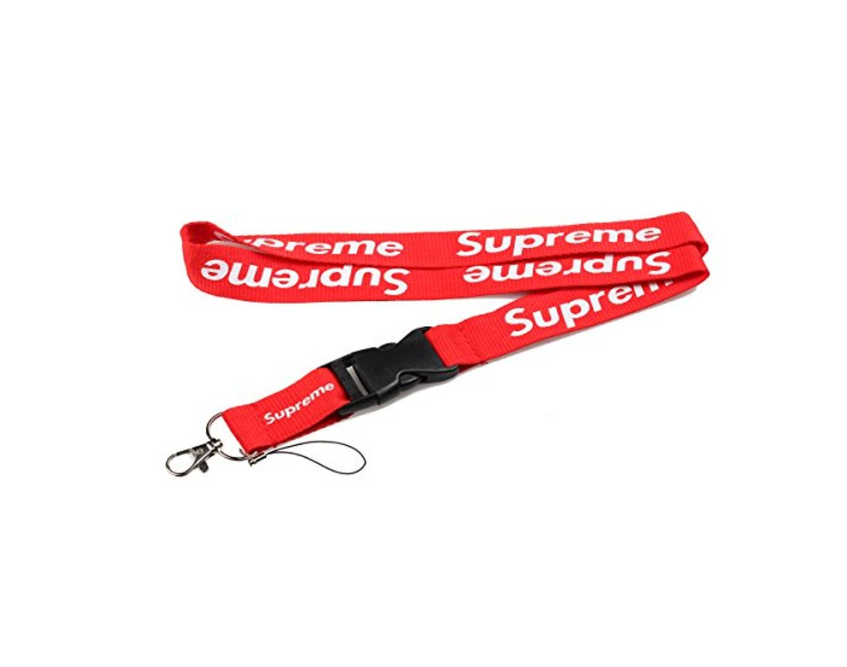 Social Cinta Supreme reversible de estilo urbano, color rojo para llaveros, correa para