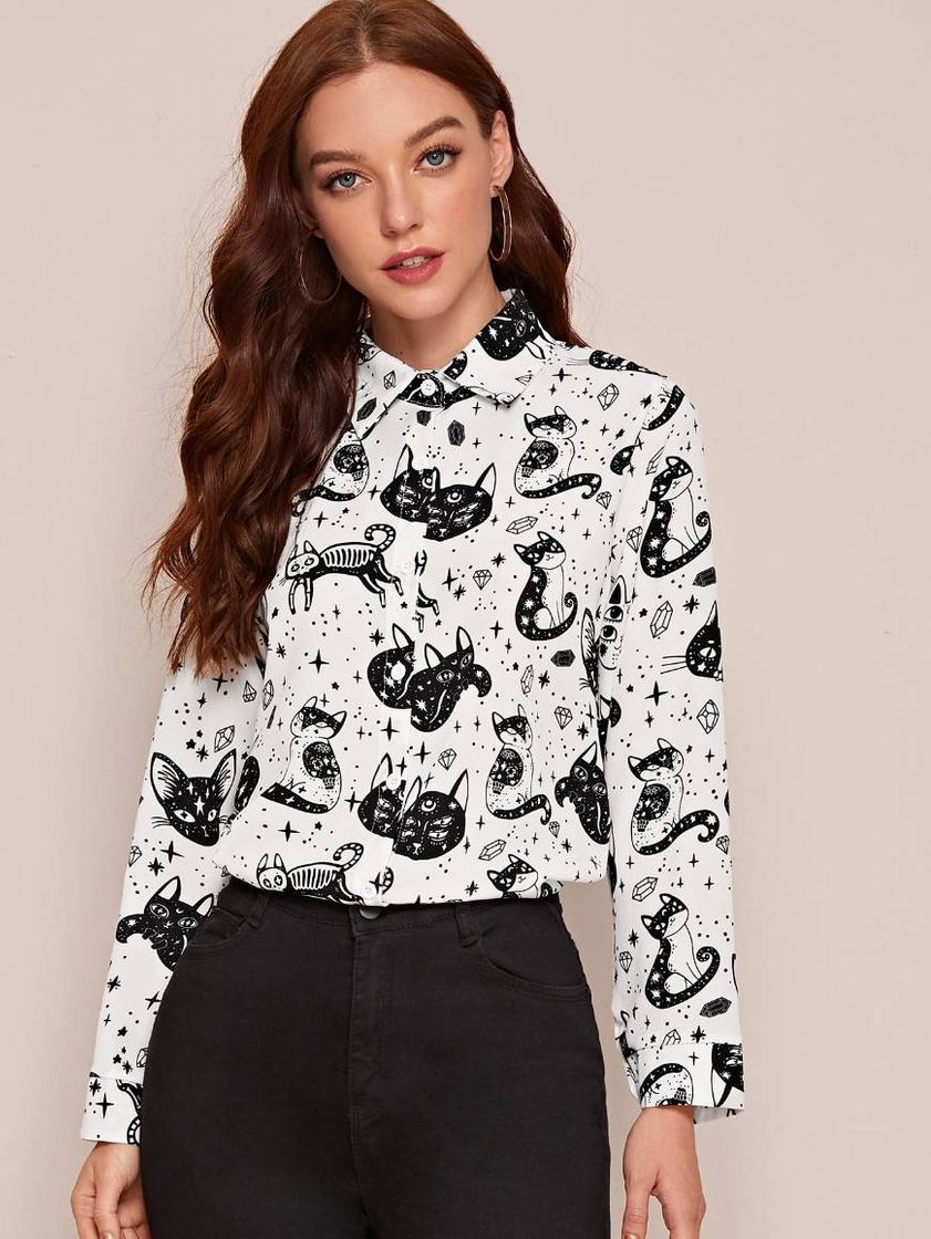 Moda Camisa con estampado de gato