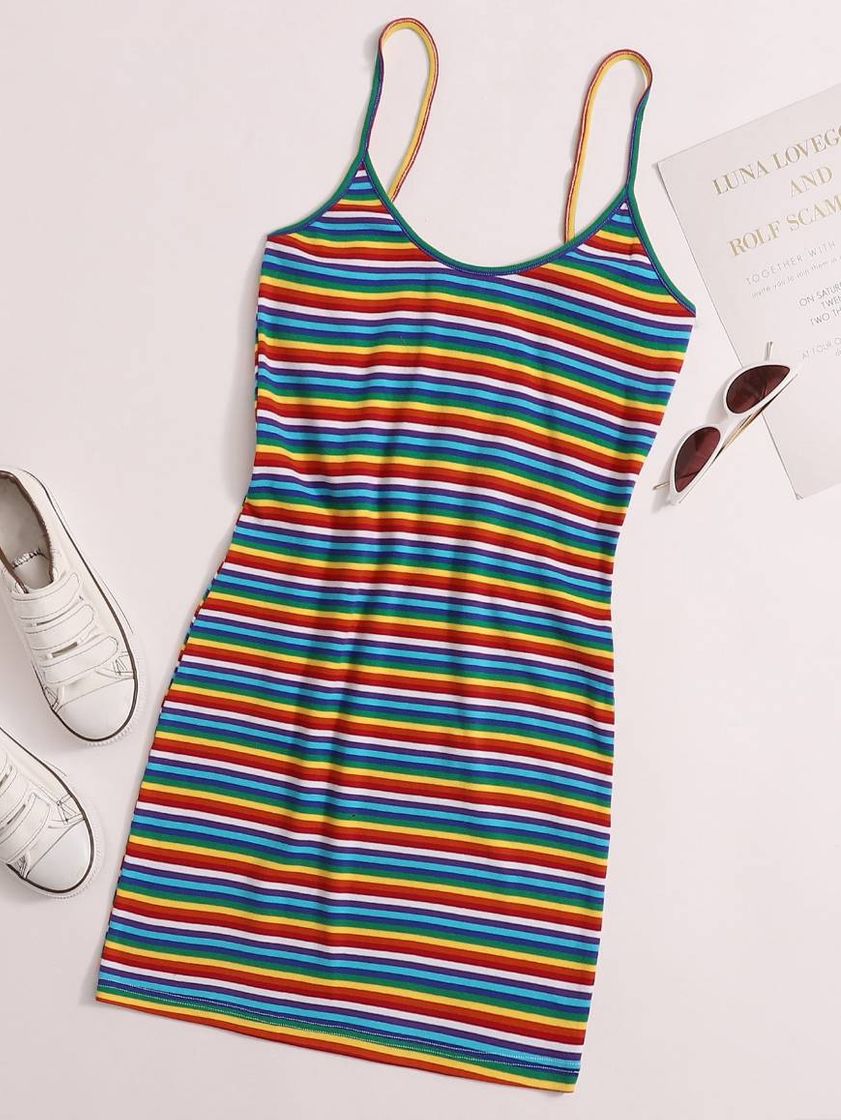 Social Vestido ajustado de rayas de arcoiris
