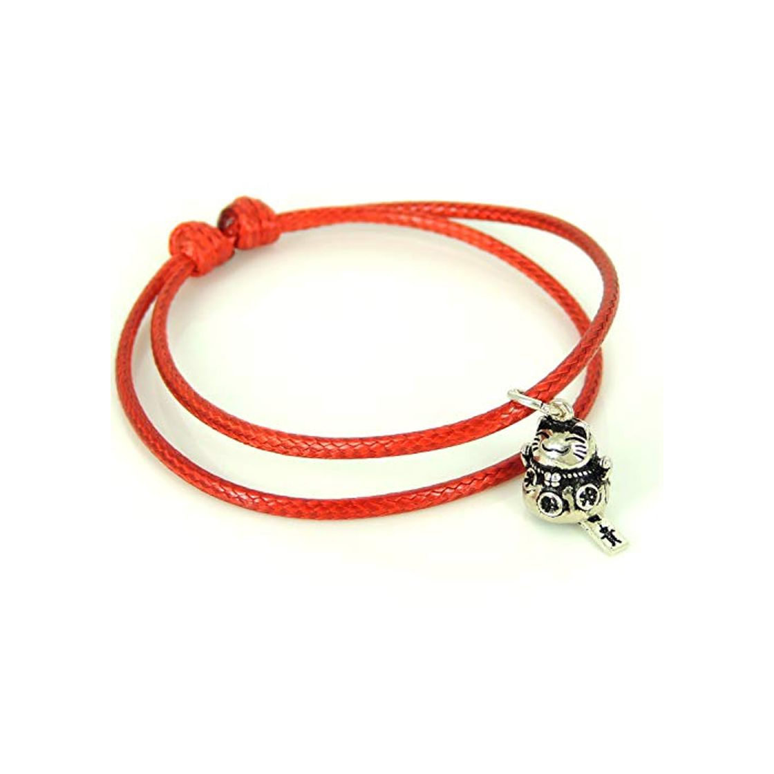 Moda Colgante de plata Gato suertudo Colgante Maneki Neko Pulsera de cuerda de cera roja brillante Pergaminos de caligrafía china de plata esterlina 925 genuina que representan Bendición Riqueza Protección