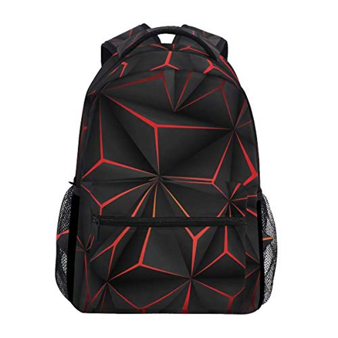 Moda 3D Geométrico Polígono Negro Rojo Futurista Mochila Grande Portátil Personalizado Tableta de Viaje Mochila Escolar con múltiples Bolsillos